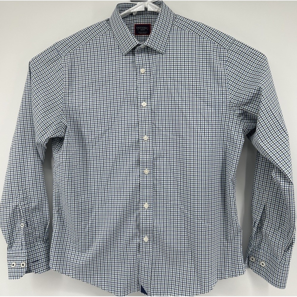 Untuckit Long Sleeve Blue Checkered Button Down Shirt Men's Size Medium
